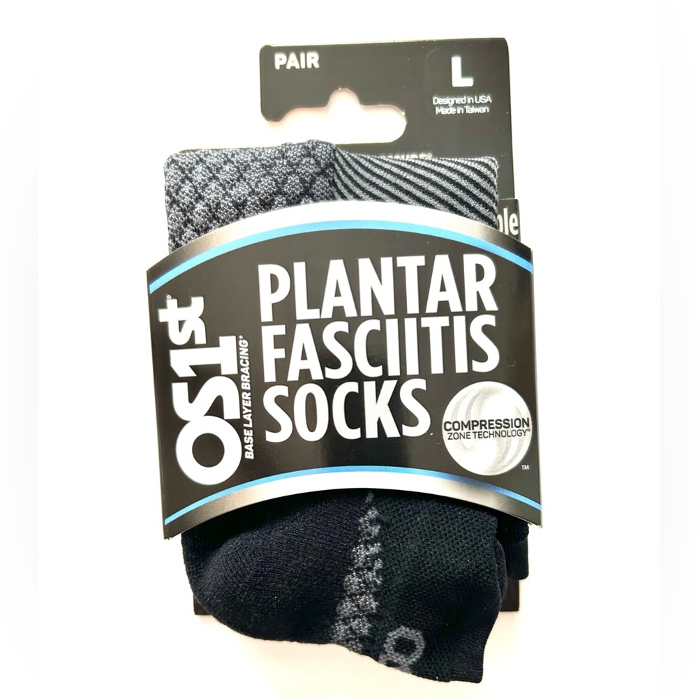 Unisex Black and Gray Plantar Fasciitis Socks, Large